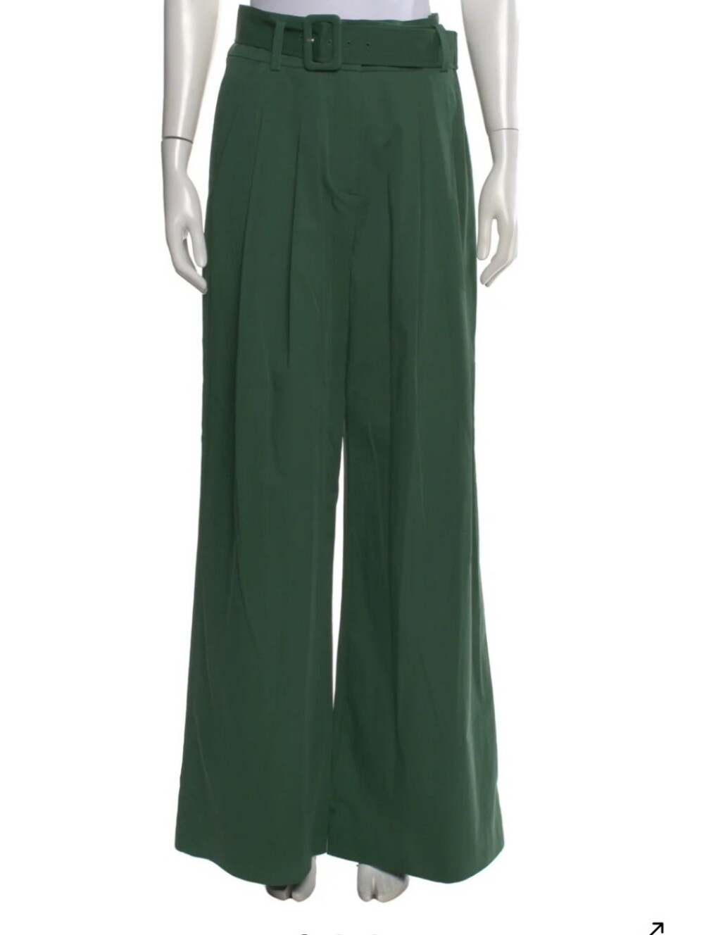 Veronica Beard Deep Green High-Waist Wide-Leg Belted Pants